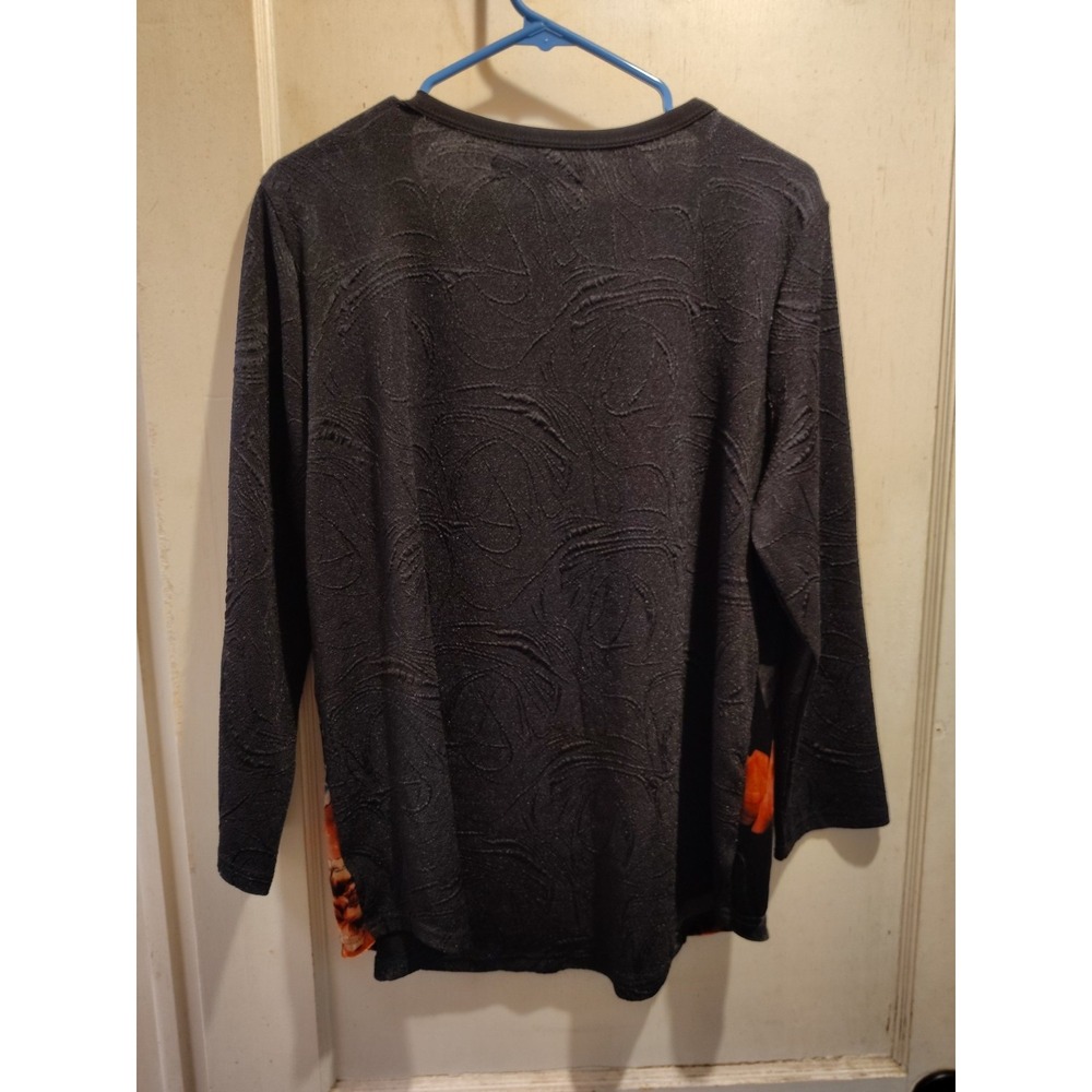 Calessa Floral Rose Leaves Black Velvet Patchwork Panel Burnout Long Sleeve Sz L - Picture 4 of 4